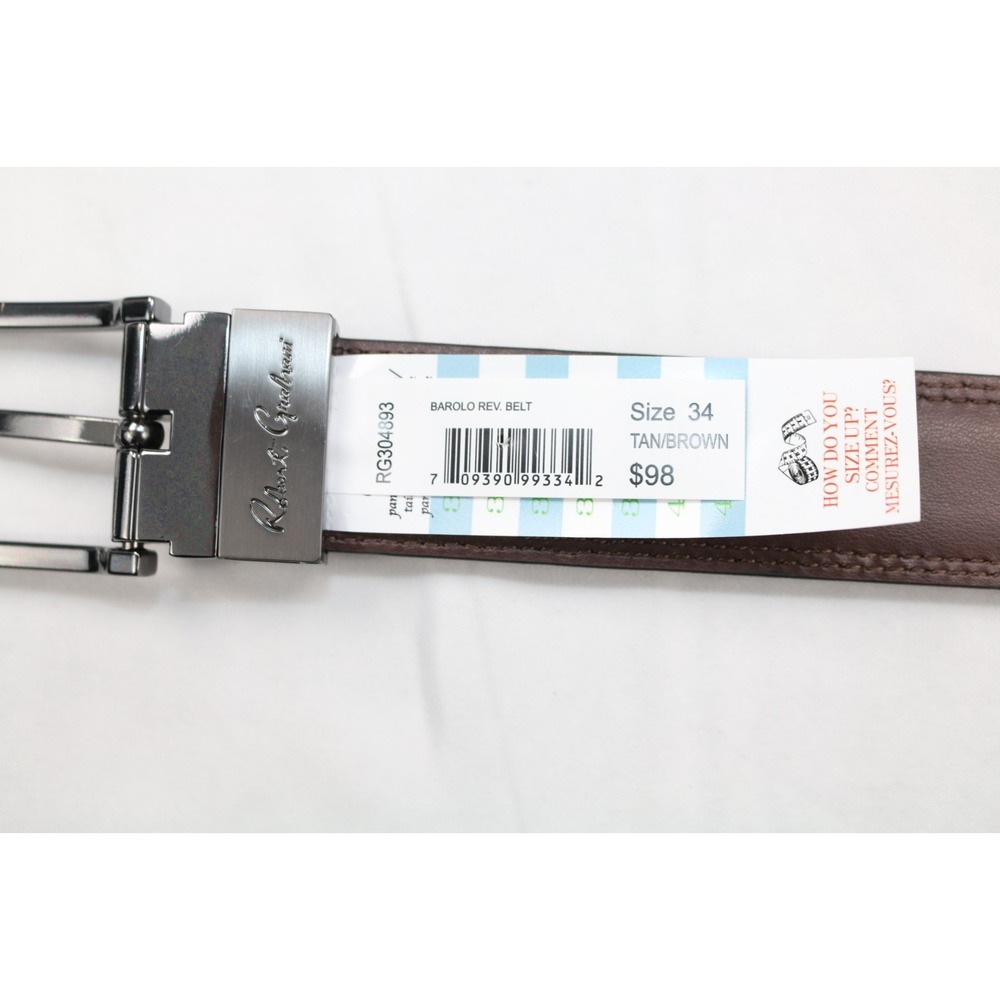 Robert Graham BAROLO REVERSIBLE BELT Tan/Brown Leather Men's Size: 34 $98 - Picture 3 of 6